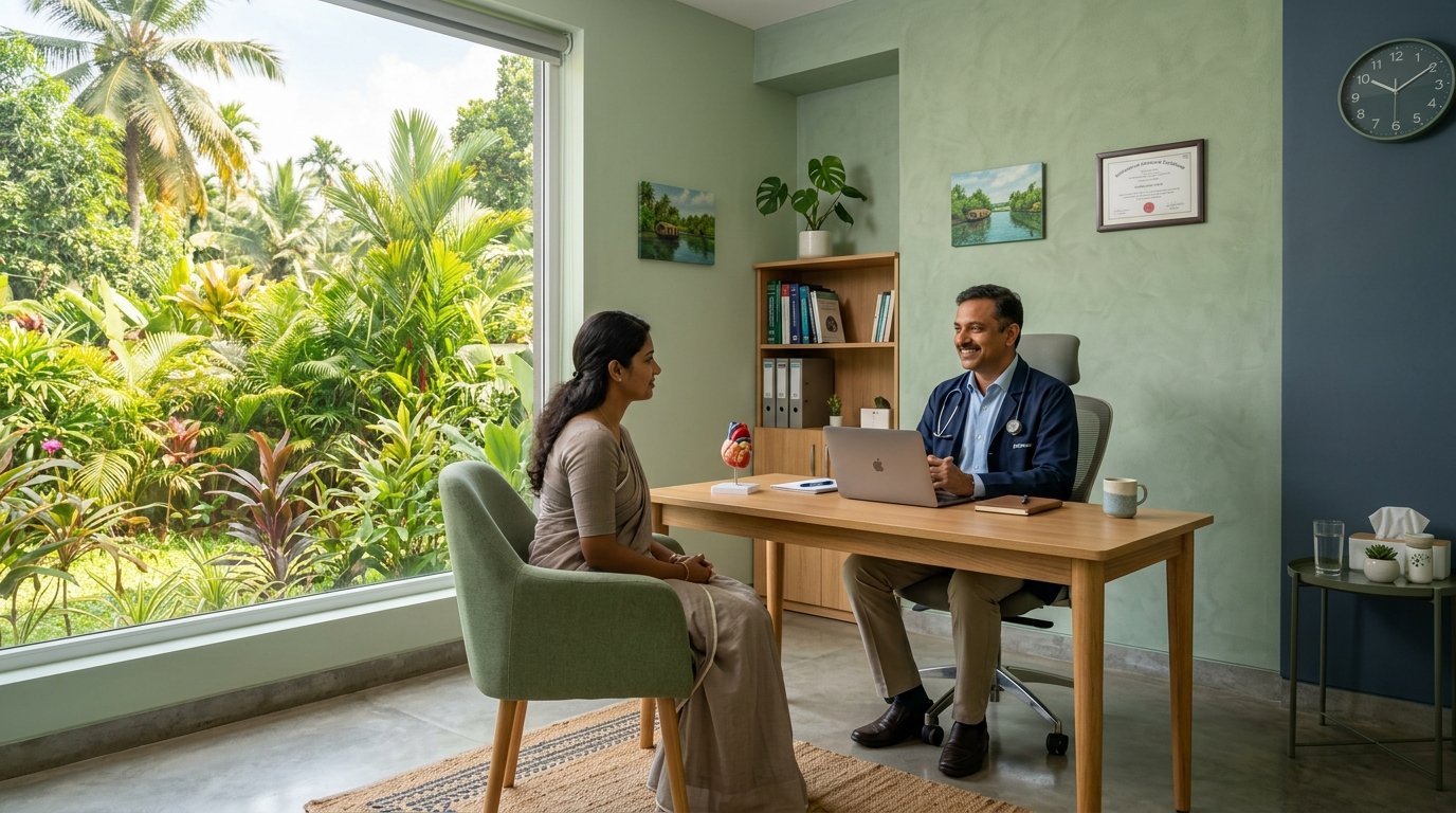 Compassionate doctor-patient consultation at Novelty Homoeopathic Hospital, North Paravur